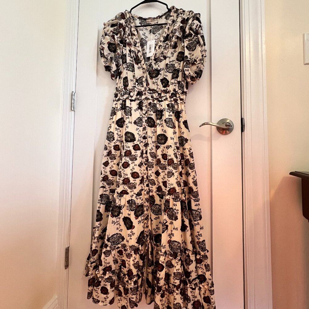 NWT Ulla Johnson Irvette Floral Cotton Blend Dress Gardenia Floral Size 2